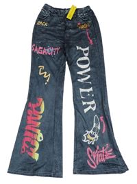 Nové - Tmavomodré flare legíny s nápisy Shein