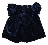 Tmavomodré sametové podšité šaty s mašlí M&S