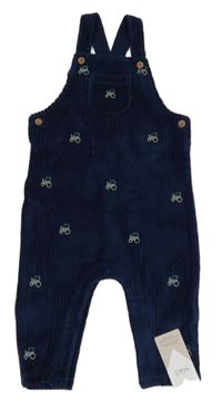 Nové - Tmavomodré žebrované sametové laclové tepláky s traktory M&S