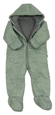 Zelená šusťáková zimní kombinéza s medvědy a kapucí George