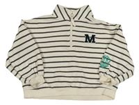 Smetanovo-tmavošedá pruhovaná oversize mikina s písmenem Next