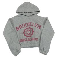 Šedá melírovaná crop mikina s nápisem a kapucí Matalan