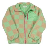 Béžovo-zelenkavá kostkovaná huňatá podšitá bunda H&M