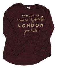 Vínovo-černé melírované úpletové triko s nápisem s flitry F&F