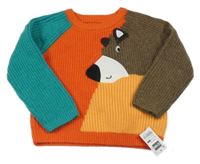 Nové - Červeno-zeleno-hnědý svetr s medvědem Dunnes