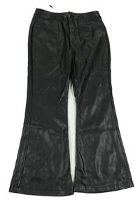 Nové - Černé koženkové flare kalhoty Dunnes