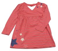 Jahodovo-stříbrné pruhované bavlněné šaty s hvězdami S. Oliver