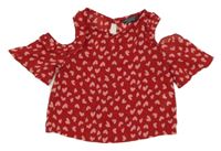 Červená crop halenka se srdíčky a průstřihy Primark