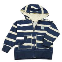 Tmavomodro-smetanová propínací mikina s nášivkou a kapucí Sinsay