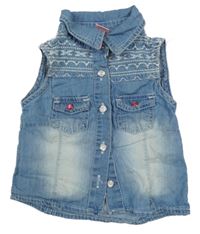 Modrá halenka riflového vzhledu s výšivkami