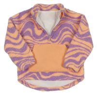 Lila-neonově oranžová vzorovaná huňatá podšitá mikina Dunnes