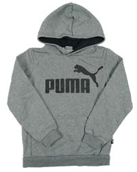 Šedá melírovaná mikina s logem a kapucí Puma