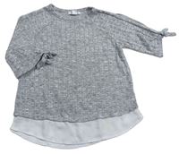 Šedé žebrované pletené tričko s halenkou Primark