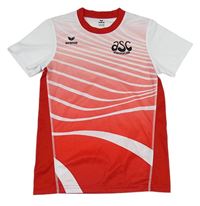 Bílo-červené vzorované sportovní funkční tričko s logem erima