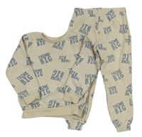 2 set - Smetanová mikina s modrými nápisy + tepláky Primark