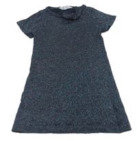 Tmavomodré třpytivé pletené šaty s mašlí H&M