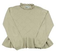 Zlatý vzorovaný svetr s volánkem 