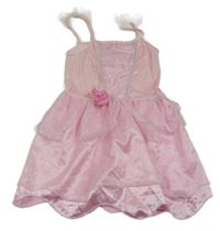 Kostým - růžové sametové šaty s tylovou sukní a květem 