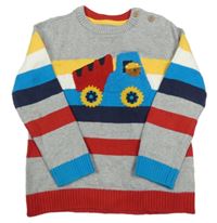 Šedo-barevný pruhovaný svetr s náklaďákem Mothercare