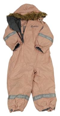 Světlerůžová šusťáková zimní kombinéza s kapucí 