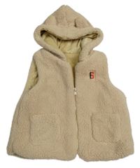 Béžová huňatá podšitá vesta s kapucí 