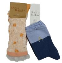 Nové - 2x ponožky - meruňkové mačkané vzorované ponožky + tmavomodré 