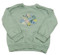 Zelená mikina s květinami a madeirou Mothercare
