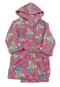 Růžový chlupatý župan s vílami a kapucí