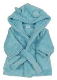 Světlemodrý chlupatý župan s kapucí 