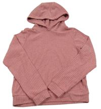 Růžové žebrované úpletové triko s kapucí Yigga