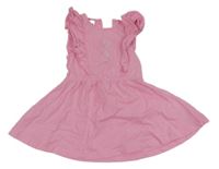 Světlerůžové šaty s volánky a srdíčky z kamínků 