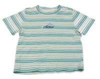 Smetnaovo-zelené pruhované žebrované tričko s nápisem 