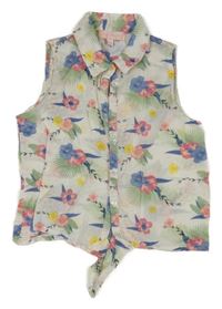 Bílo-barevný květovaný propínací top 