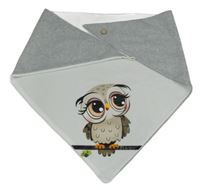 Bílo-šedá kojící deka přes ramena se sovou 