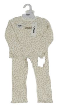 Nové - 2 set - bílo-béžové žebrované triko s logem + legíny DKNY