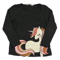 Antracitové triko s jednorožcem H&M