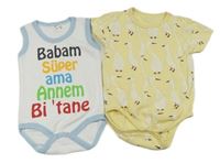 2set - Bílo-modré body s nápisy + světložluté body s husami 