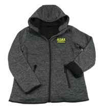 Tmnavošedá melírovaná zateplená propínací mikina s nápisem a kapucí Y.F.K.