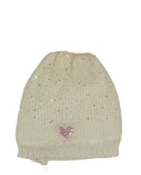 Smetanová pletená zateplená čepice s flitry a srdíčkem Topolino