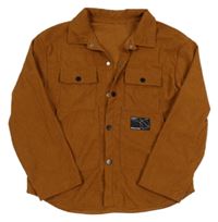 Hnědá žebrovaná sametová košilová bunda s nášivkou Shein