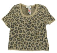 Nové - Béžovo-šedá svetrová crop chlupatá vesta s leopardím vzorem H&M