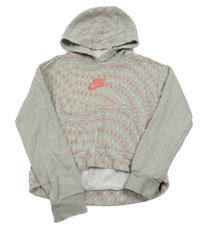 Světlešedo-růžovo-bílá crop mikina s logy a kapucí Nike