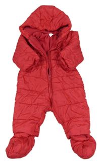 Fuchsiová puntíkatá šusťáková zimní kombinéza s mašlemi a kapucí + boty C&A