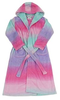Růžovo-světlemodro-lila ombré plyšový župan s kapucí F&F