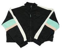 Černo-bílo-tyrkysovo-růžová propínací sportovní crop mikina s potiskem C&A