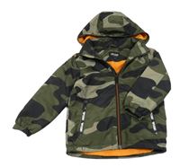 Khaki-černá army šusťáková lehce zateplená bunda s kapucí  