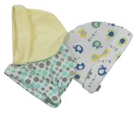 Nové - 3set - 3x čepička - bílá se slony + bílá puntíkatá + žlutá 