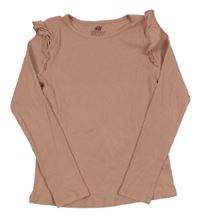 Růžové žebrované triko s volánky H&M