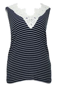 Dámský tmavomodro-bílý proužkovaný žebrovaný top s krajkou Dorothy Perkins 