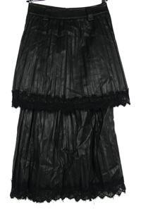 Dámská černá koženková plisovaná midi sukně s krajkovými volánky River Island 